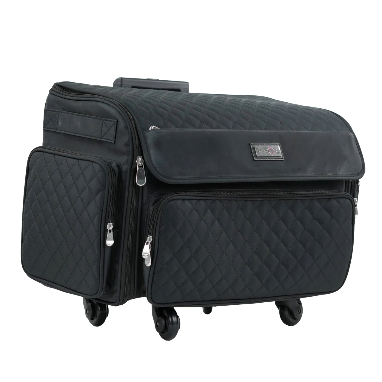 XL 4 Wheel Collapsible Deluxe Rolling Sewing Machine Storage Case, Black Quilted